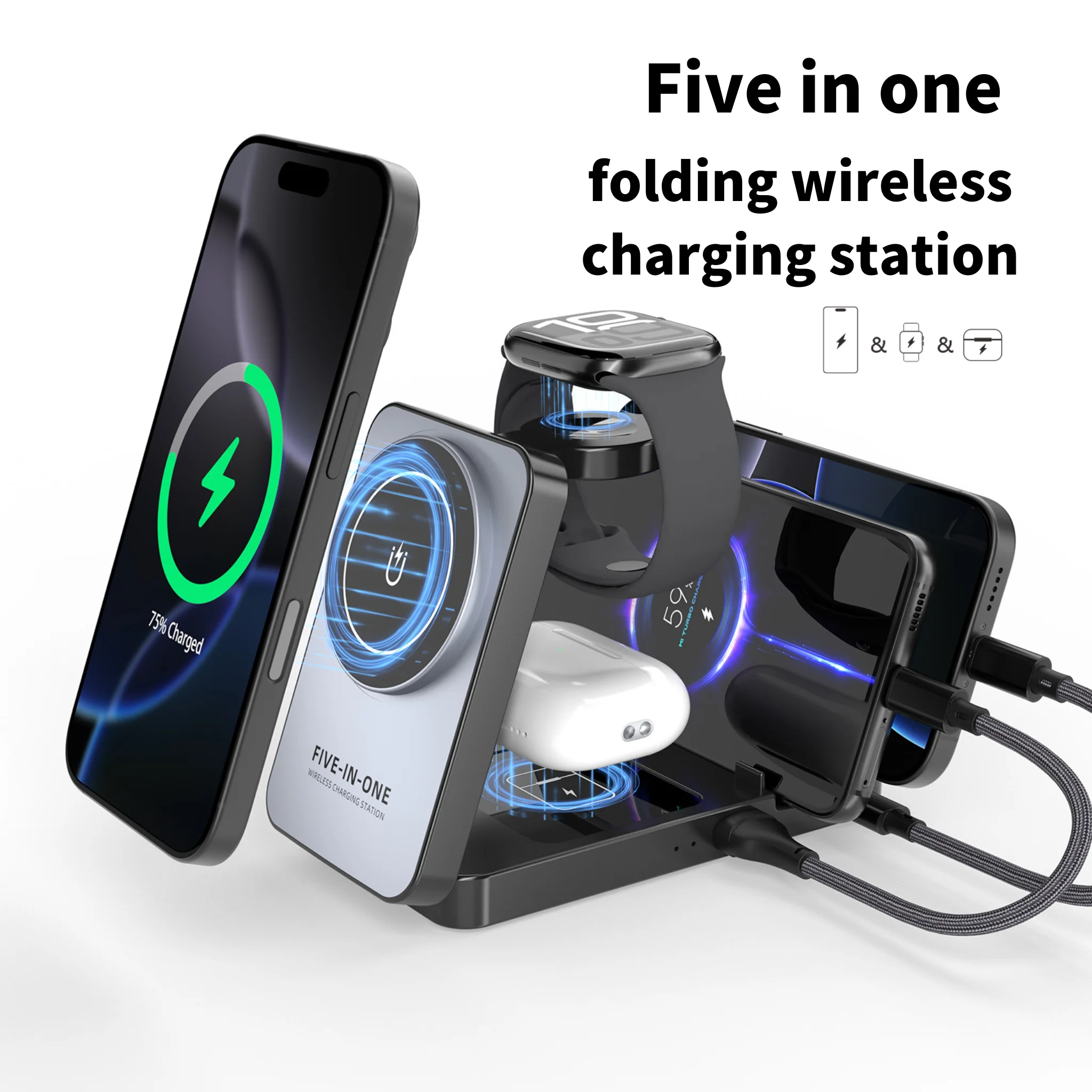 Wireless Charger Watch - 5-in-1 18W opvouwbaar draadloos oplaadstation voor
