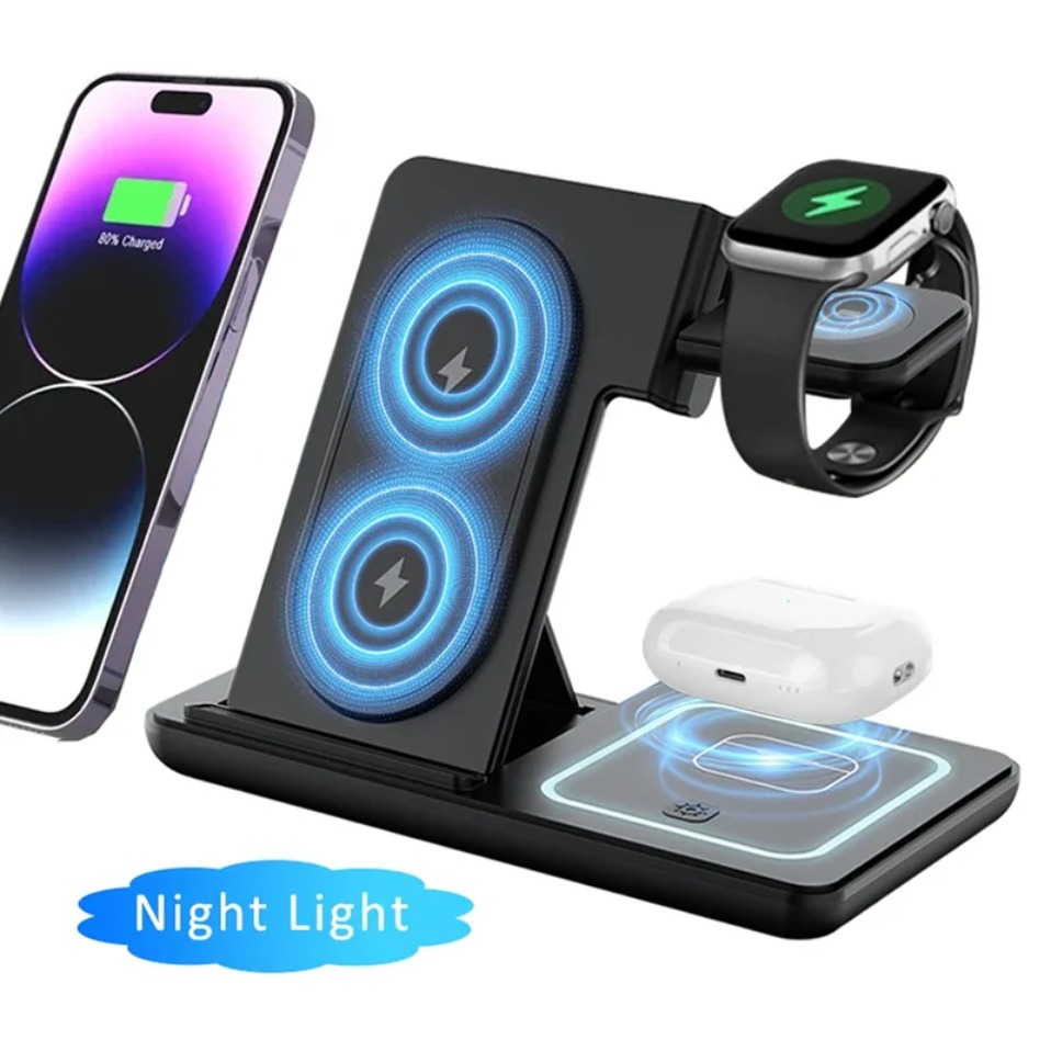 Smartwatch Ac - Nacht LED-lampje 3-in-1 draadloze oplader opvouwbare